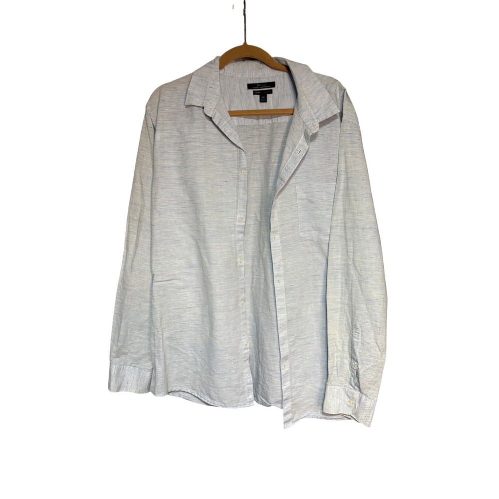 Marc Anthony Linen Button Down Mens XXL Slim Fit Blue Striped Luxury EUC Shirt
